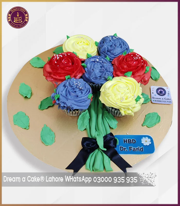 Customized Cupcake Flower Arrangement Cake in Lahore