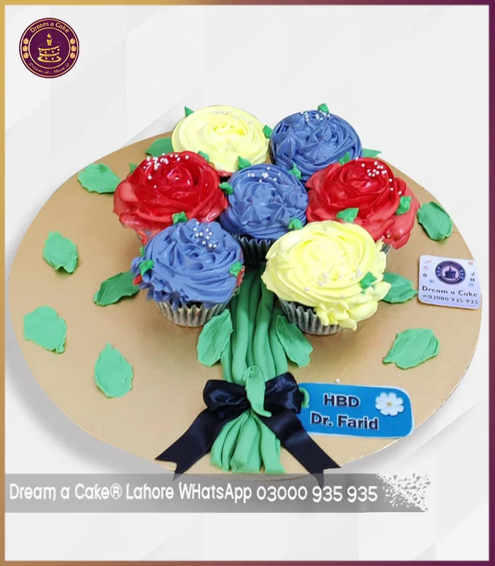 Customized Cupcake Flower Arrangement Cake in Lahore