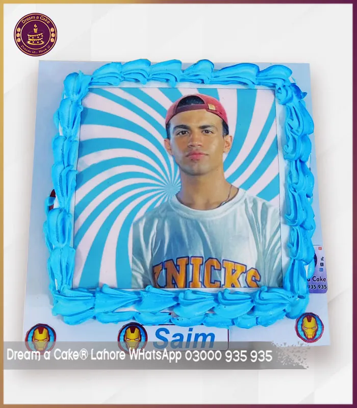 Customized Ironman& Blue Theme Birthday Picture Cake in Lahore