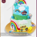 Colorful 2 Tier Cocomelon Theme Rainbow Cake in Lahore