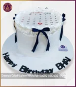 Customize White Calendar Theme Cake with Blue Ribbons in Lahore - Image 4
