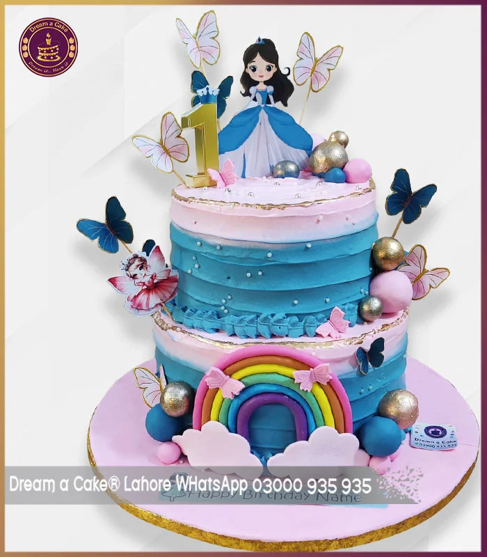 Two Tier Blooming Doll Theme Cake for Girl's Birthday Celeberation in Lahore