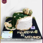 Celebrate Your Mehndi Moments with our Traditional Off-White & Green Mehndi Cake in Lahore