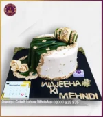 Celebrate Your Mehndi Moments with our Traditional Off-White & Green Mehndi Cake in Lahore