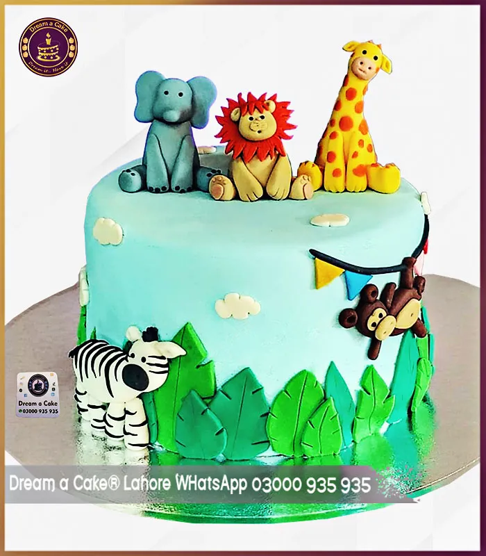 Wild Fondant Made Jungle Theme Cake for Kids’ Birthdays in Lahore