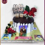 Customized Anniversary Chocolate Cake with Roses in Lahore
