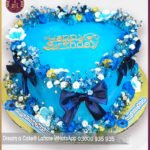 Elegant Blue Floral Birthday Theme Cake in Lahore