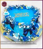 Elegant Blue Floral Birthday Theme Cake in Lahore - Image 2
