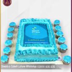 Customized Blue Theme Picture Cake with Cupcakes in Lahore