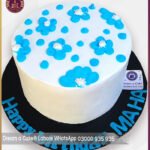 Customized White and Blue Floral Cream Cake in Lahore