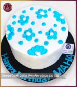 Customized White and Blue Floral Cream Cake in Lahore - Image 3