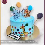 Colorful Animal Birthday Cake with Balloons in Lahore