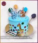 Colorful Animal Birthday Cake with Balloons in Lahore