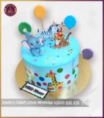 Colorful Animal Birthday Cake with Balloons in Lahore - Image 4