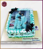 Customized Green & White Theme Chocolate Picture Cake in Lahore