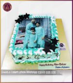 Customized Green & White Theme Chocolate Picture Cake in Lahore - Image 2