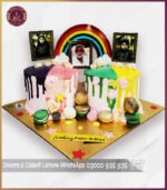 Colorful Twin Tower Rainbow Theme Cake in Lahore