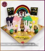 Colorful Twin Tower Rainbow Theme Cake in Lahore - Image 2