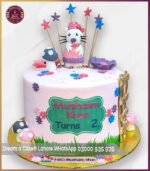 Customized Hello Kitty Birthday Cake with Floral Garden Theme in Lahore