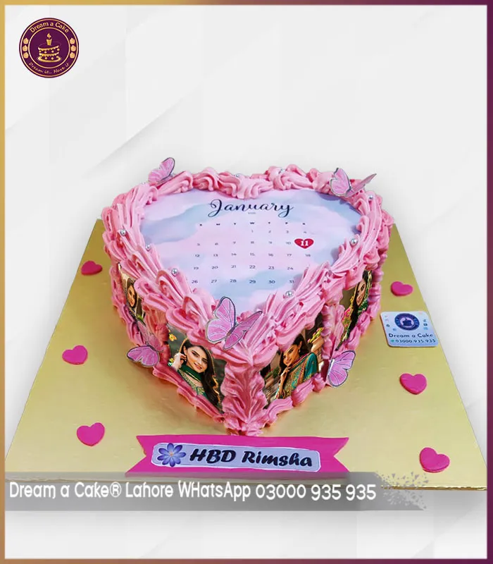 Personalized Heart Calendar Cake for Girls in Lahore