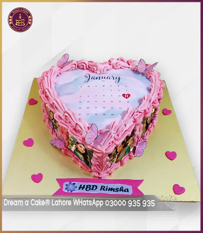 Personalized Heart Calendar Cake for Girls in Lahore