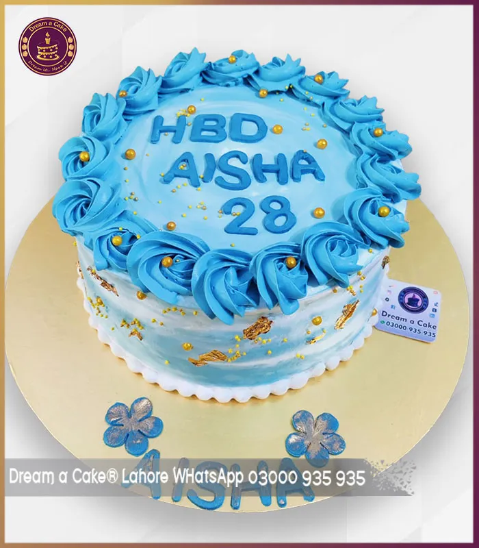 Minimal Blue Rosette Birthday Cake in Lahore