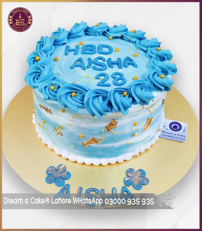Minimal Blue Rosette Birthday Cake in Lahore