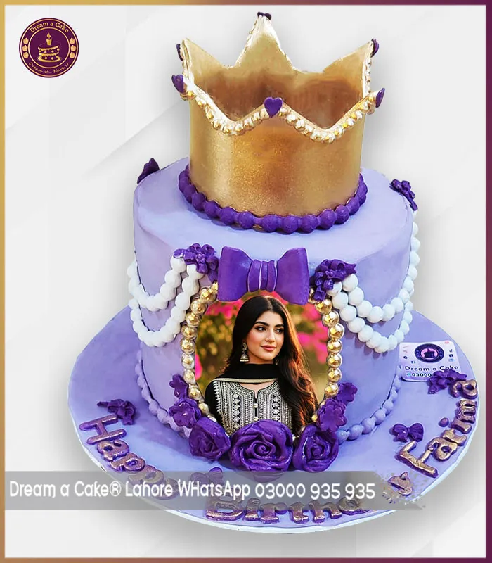 Elegant Purple Crown Theme Photo Cake for Her in Lahore