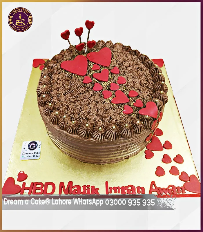 Romantic Rhapsody Red Hearts Garland Chocolate Cake in Lahore